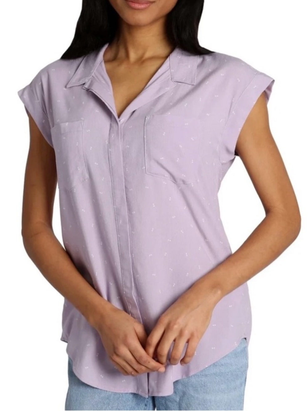 Jachs Girlfriend New York Light Lilac Cap-Sleeve Button Front Blouse Top